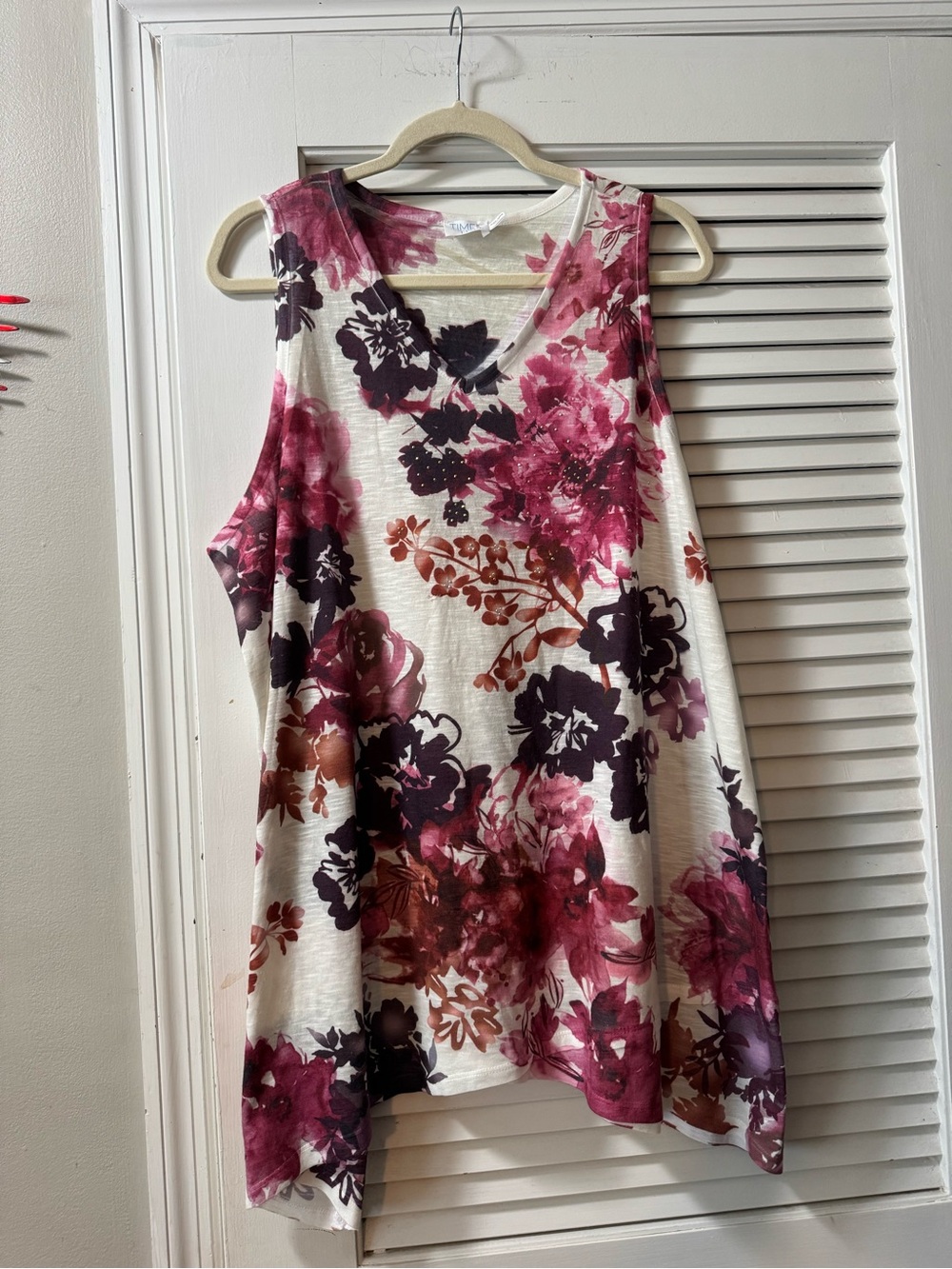 Time and Tru Cream Tank with Pink Floral Print